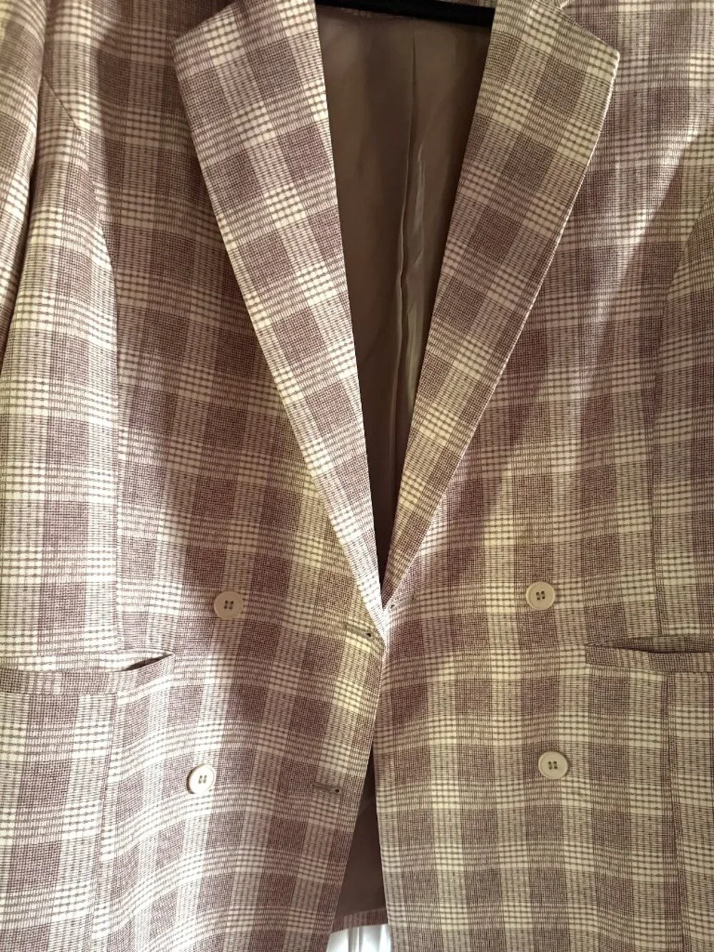 Lioness wyoming oversized blazer in beige plaid check - Picture 5 of 9